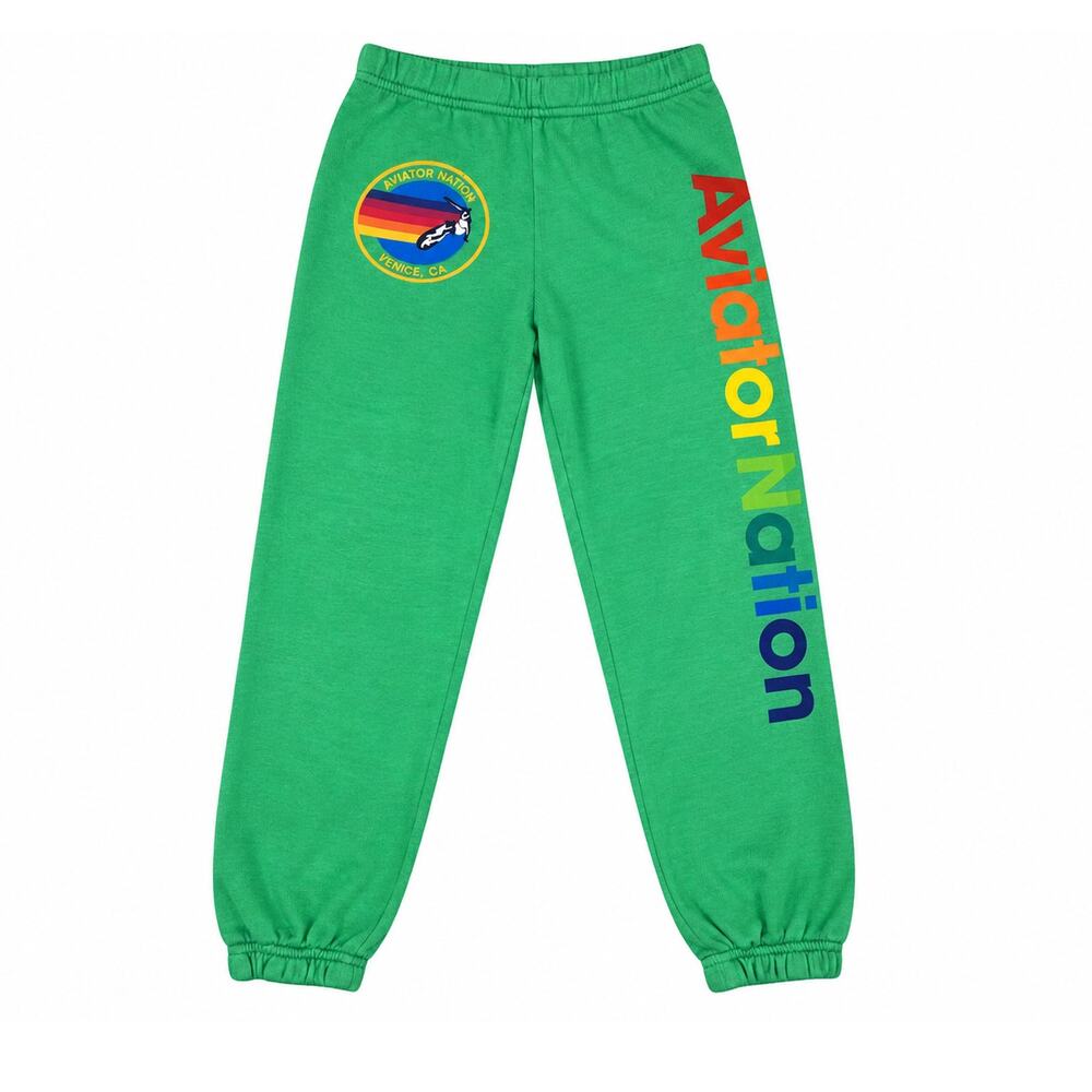 Aviator Nation Venice CA Green Rainbow Logo Sweatpants Size 12